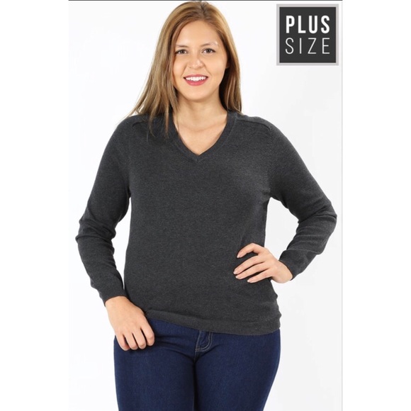 Zenana Outfitters Zenana Outfitters Long Sleeve VNeck Sweater Plus